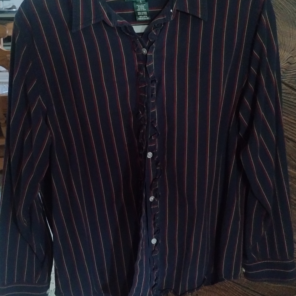 Ralph Lauren Women's Button Down with Navy and Red Stripes